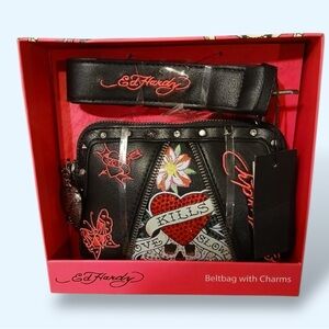 Ed Hardy 🪢NIB Black and Red Crossbody Bag with Charms